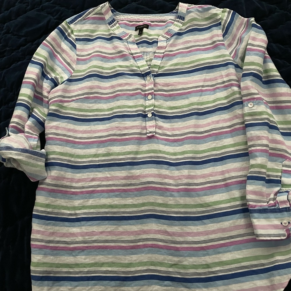 Talbots Linen Striped Blouse